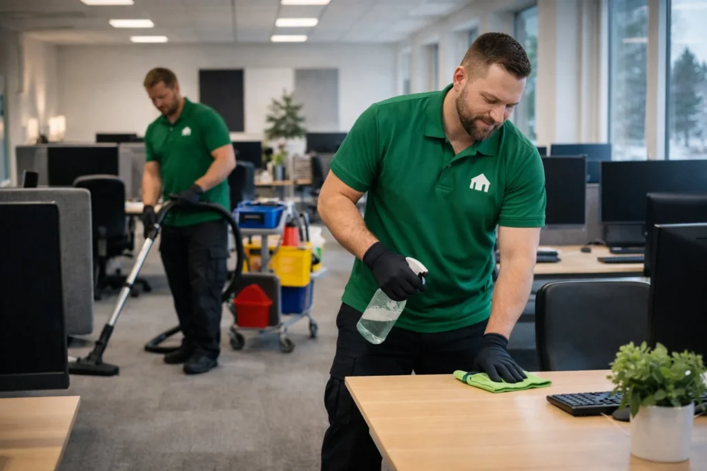 Personal från Umeå Städ utför kontorsstädning i moderna kontorslokaler i Umeå